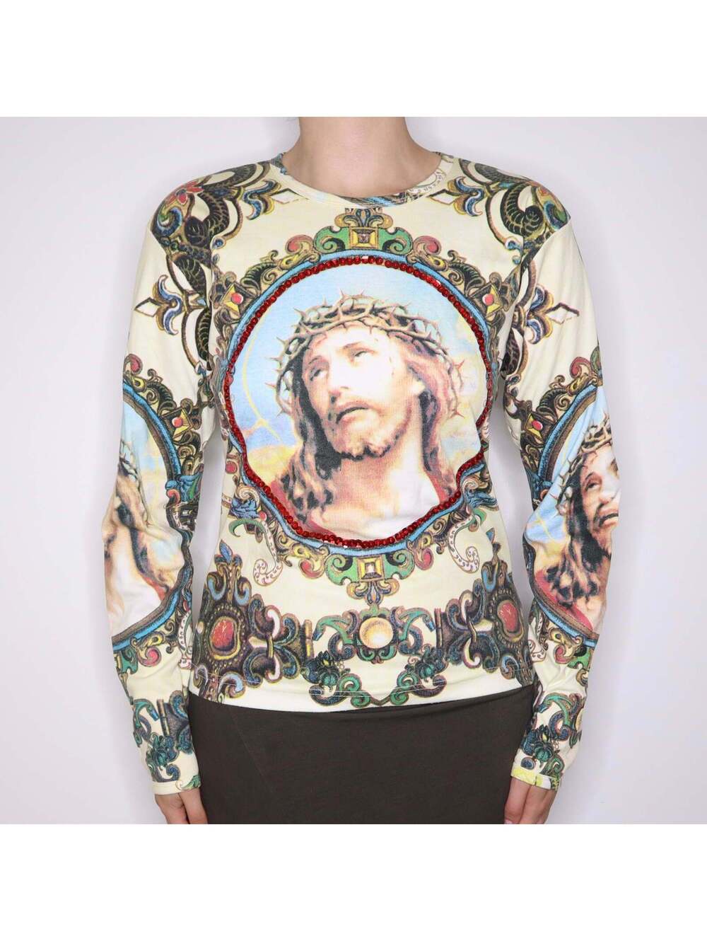 90s Opulent Jesus Graphic Long Sleeve Tee (M)